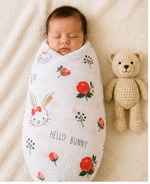 Load image into Gallery viewer, Muslin Baby Swaddle - Bunny Flower
