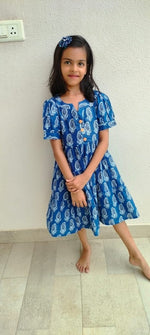 Load image into Gallery viewer, Kids Cotton Dress: Blue Mango