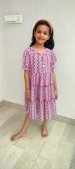 Load image into Gallery viewer, Kids Cotton Dress: Violet Waves