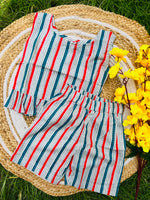 Load image into Gallery viewer, Red Waves - Frill top & Shorts Set 3 - 4yrs