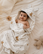 Load image into Gallery viewer, Cozy Bear - Muslin Hooded Baby Towel/Blanket