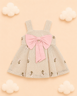 Load image into Gallery viewer, Baby Cotton Dress - Beige Rose Bow