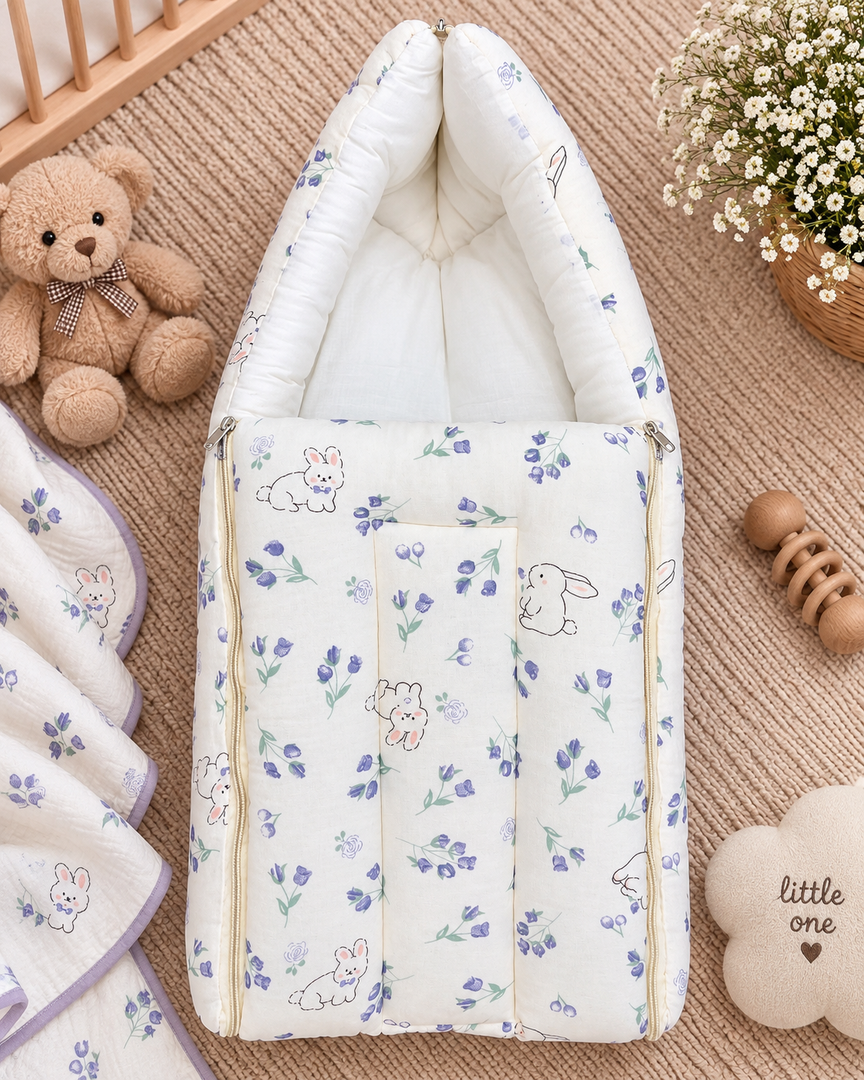 Muslin Carry Bed/Nest - Lavender Bloom