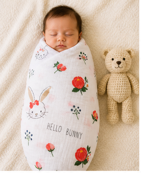 Muslin Baby Swaddle - Bunny Flower