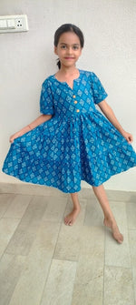 Load image into Gallery viewer, Kids Cotton Dress: Sky Blossom
