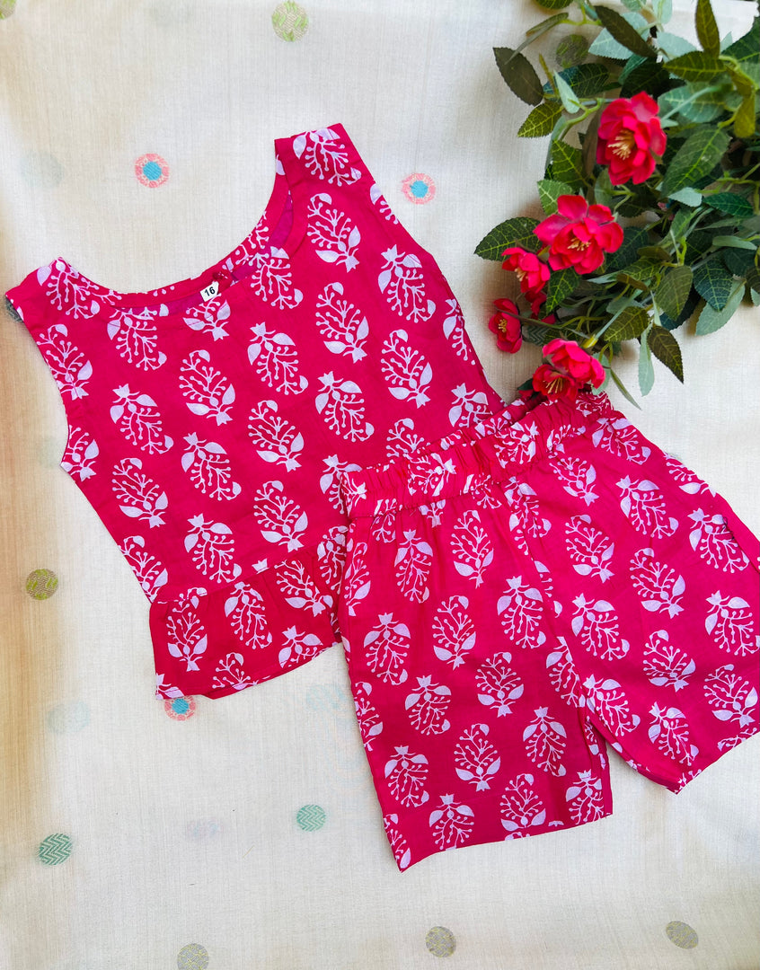Pink Garden - Frill top & Shorts Set 1 - 2yrs