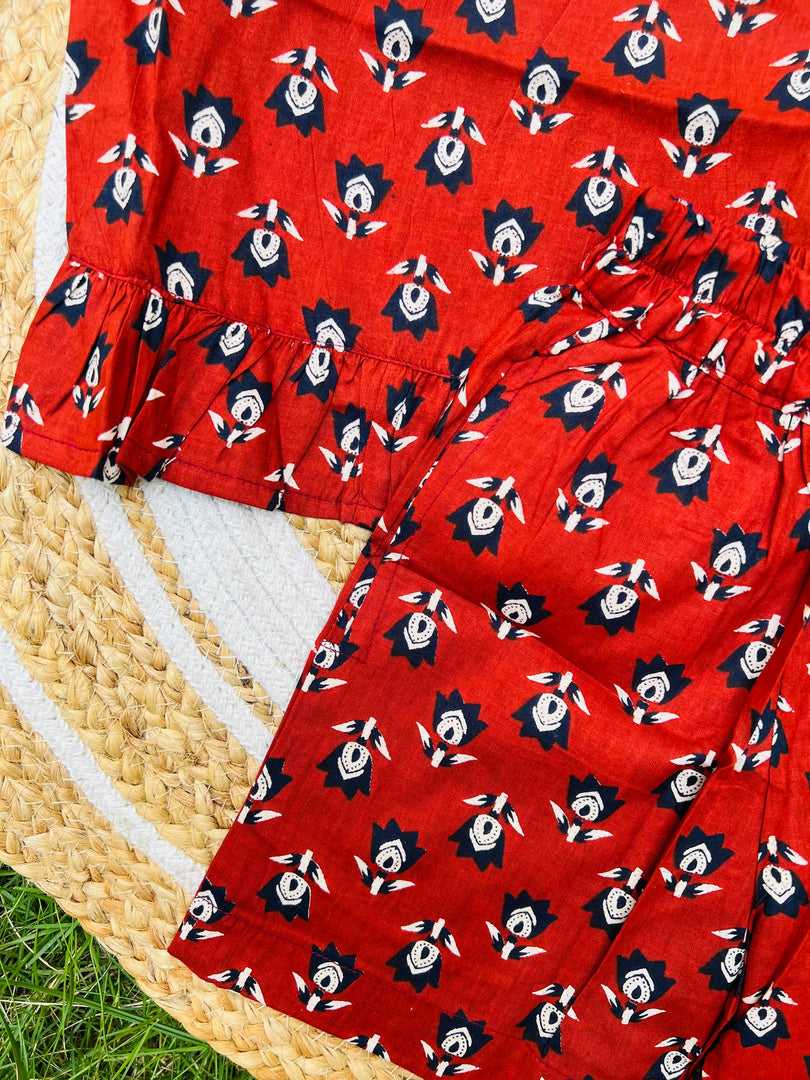 Red Blush - Frill top & Shorts Set 2 - 3yrs