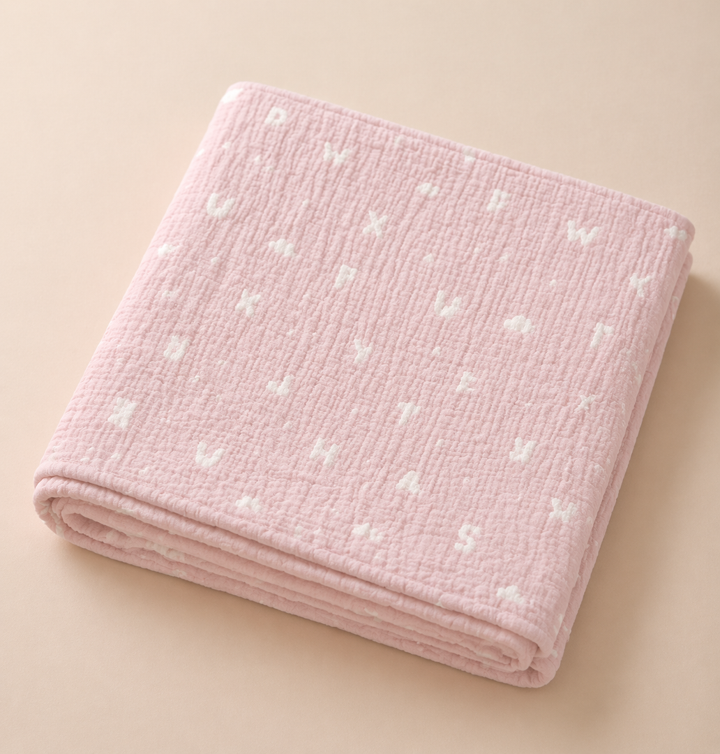 Pink ABC - Crinkled Muslin Baby Blanket