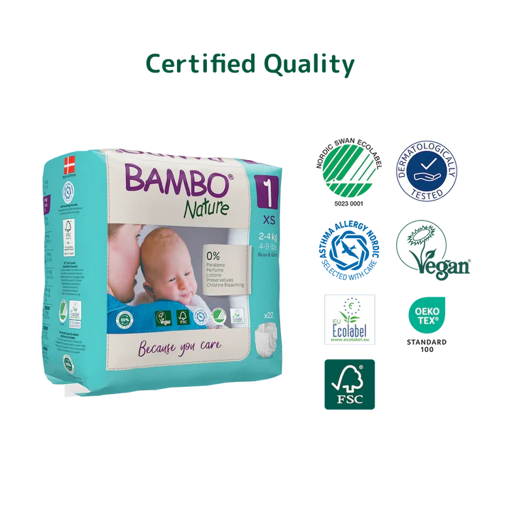 Bambo Nature Chemical Free Tape Diapers - XS (2-4 kgs)