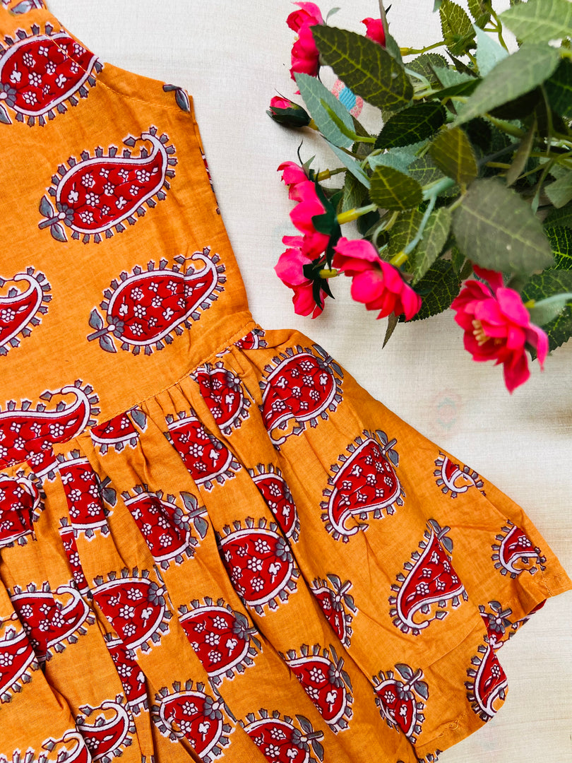 Red Peony - Cotton Frock  1 - 2 yrs