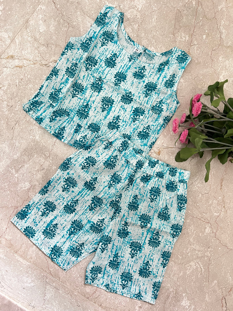 Blue Blossom - Frill top & Shorts Set 4 - 5yrs