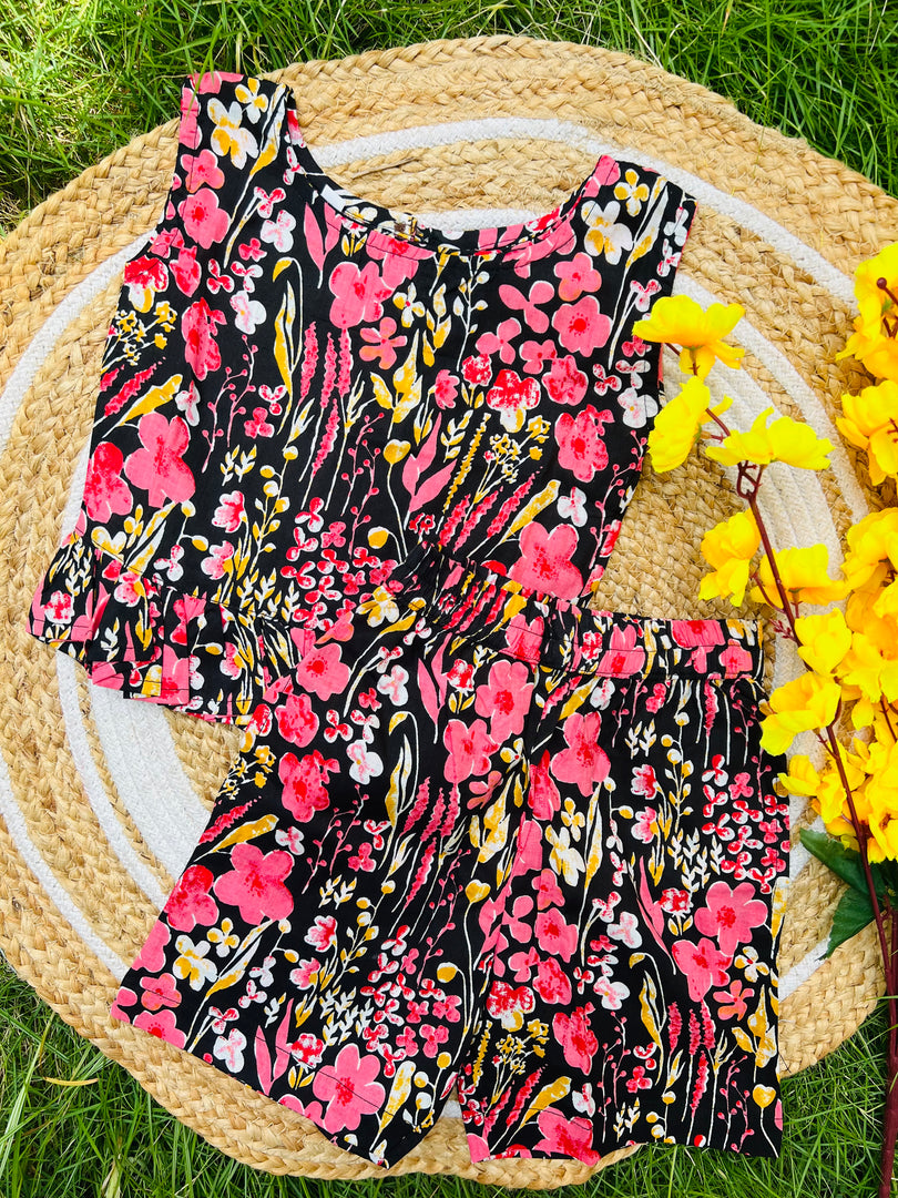 Night Blossom - Frill top & Shorts Set 3 - 4yrs