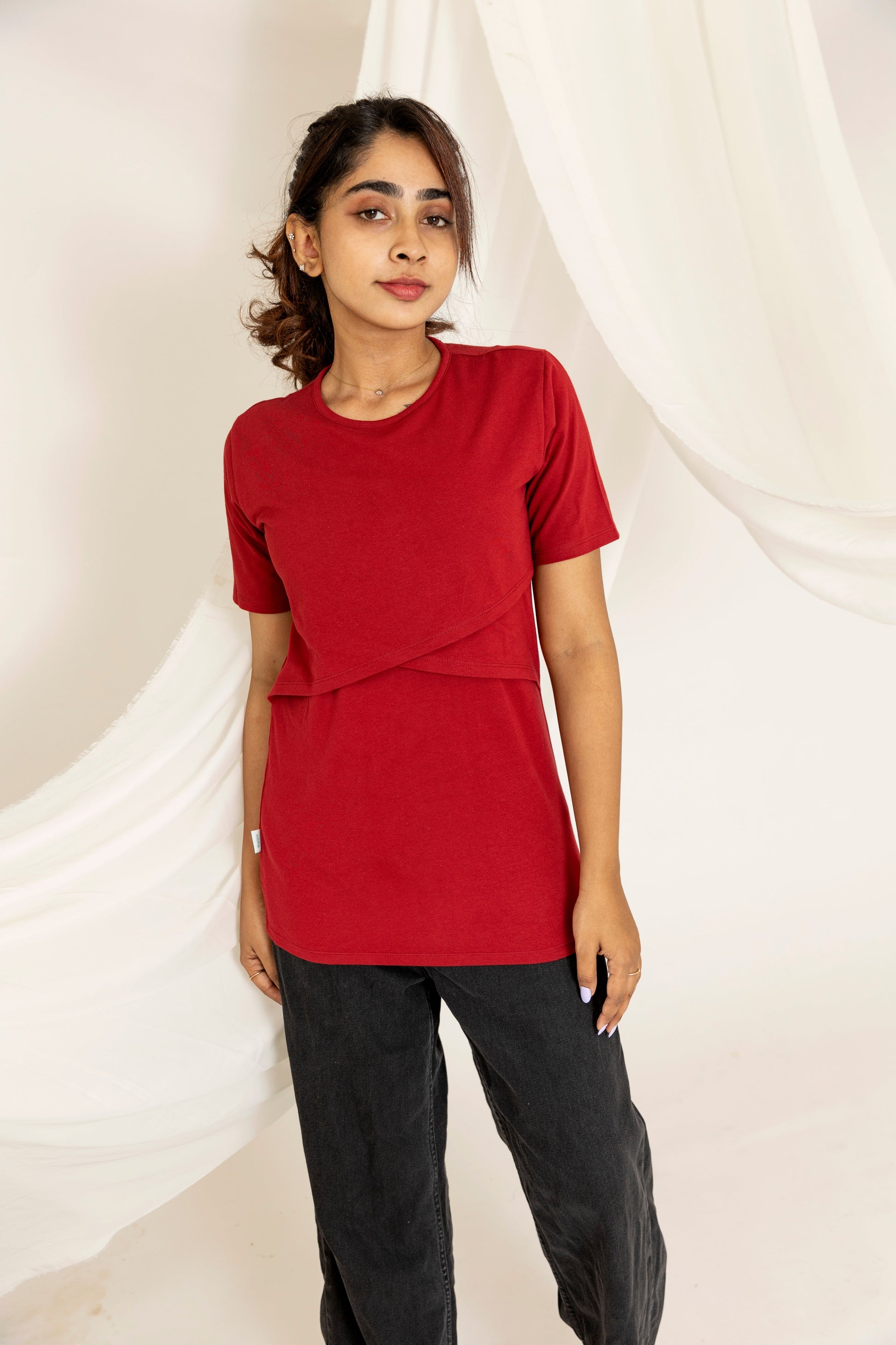 Maternity & Nursing T-Shirts - Red - NARUVE