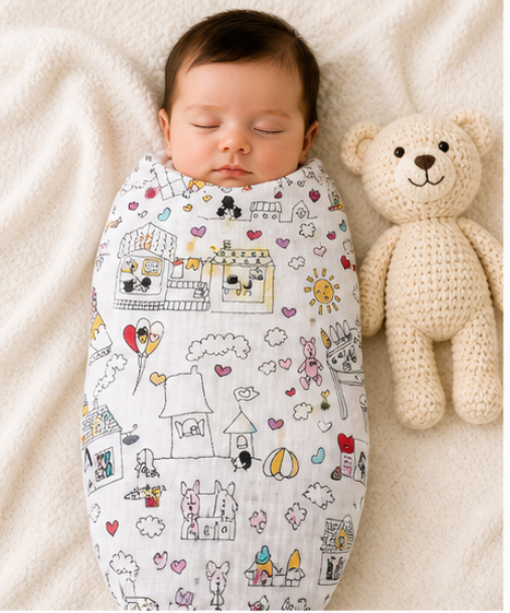 Muslin Baby Swaddle - Doodle
