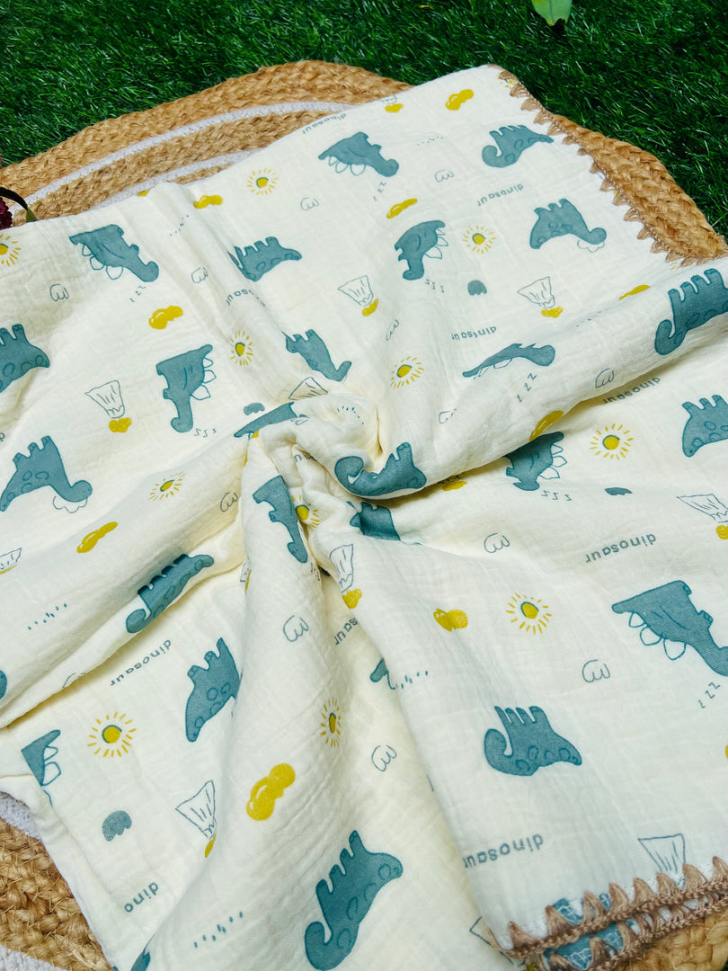 Dino Ride - Muslin Baby Blanket