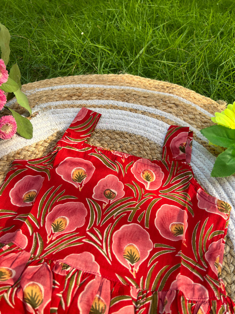 Red Blossom - Cotton Frock 2 -3 Yrs