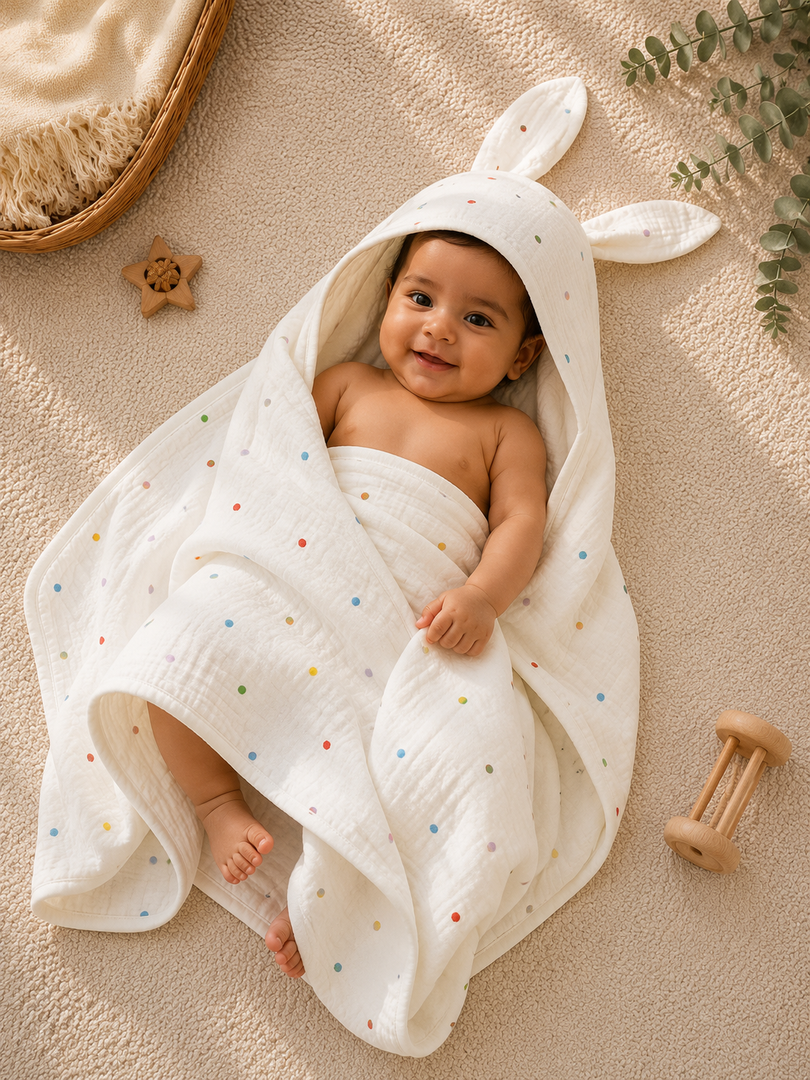 Raindrops - Muslin Hooded Baby Towel/Blanket