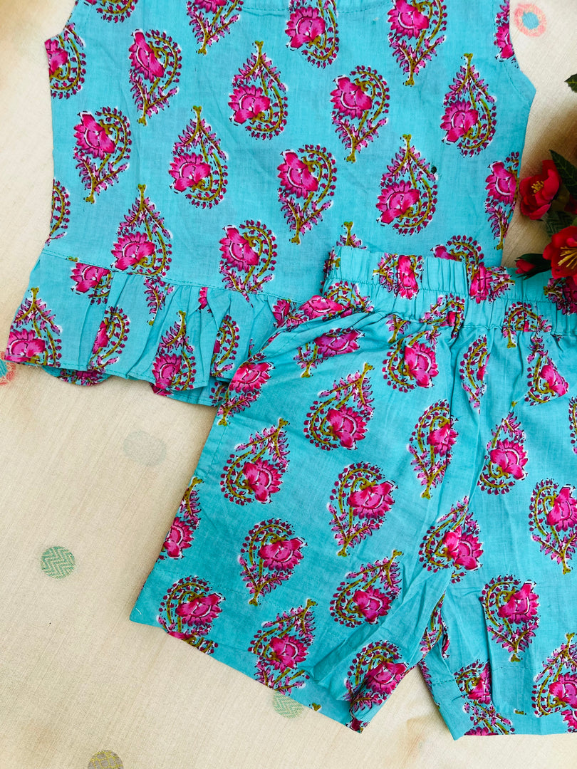 Peacock Touch - Frill top & Shorts Set 4 - 5yrs