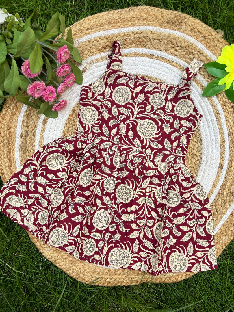 Maroon Blossom - Cotton Frock 3 - 4 yrs