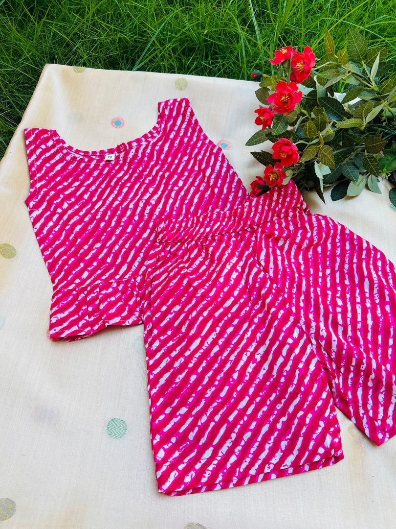 Pink Stripes - Frill top & Shorts Set 2 - 3yrs