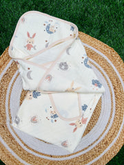 Bunny world - Muslin Hooded Baby Blanket