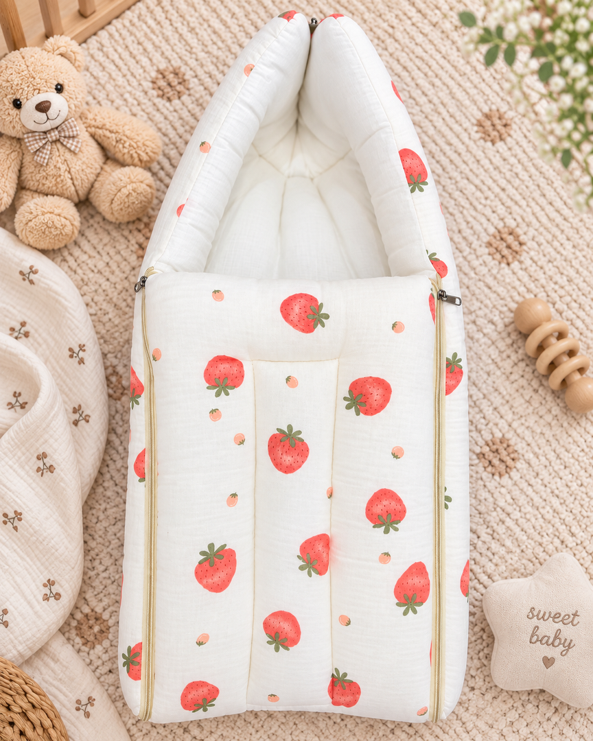 Muslin Carry Bed/Nest - Strawberry