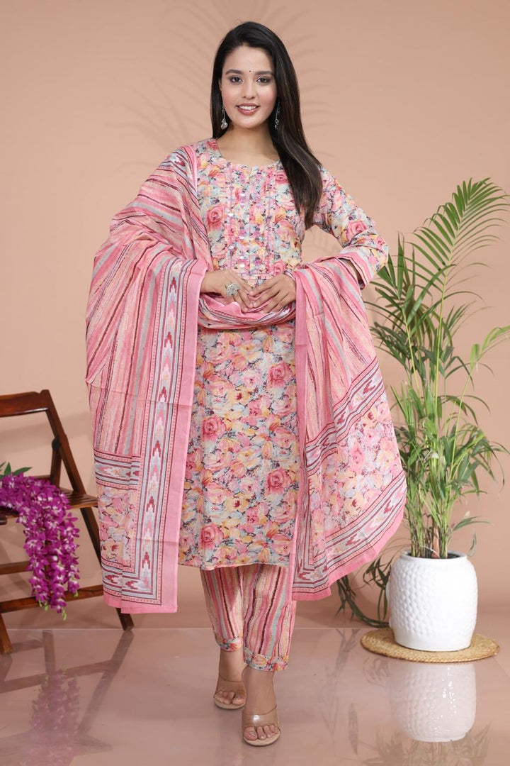 Soft Cotton Kurta Set: Roseate