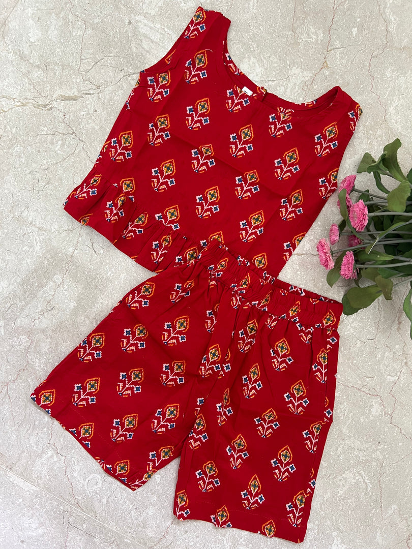 Red Rose - Frill top & Shorts Set 3 - 4yrs