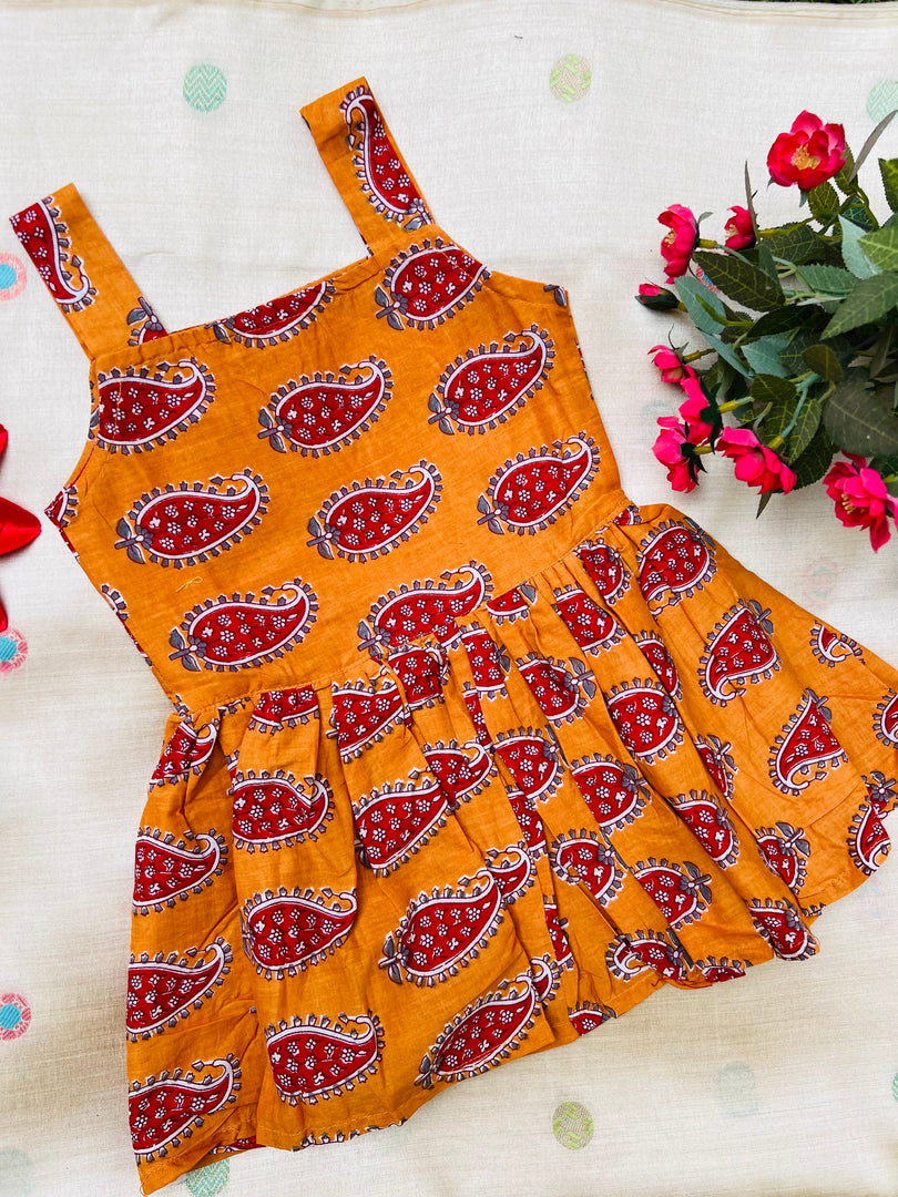 Red Peony - Cotton Frock  1 - 2 yrs