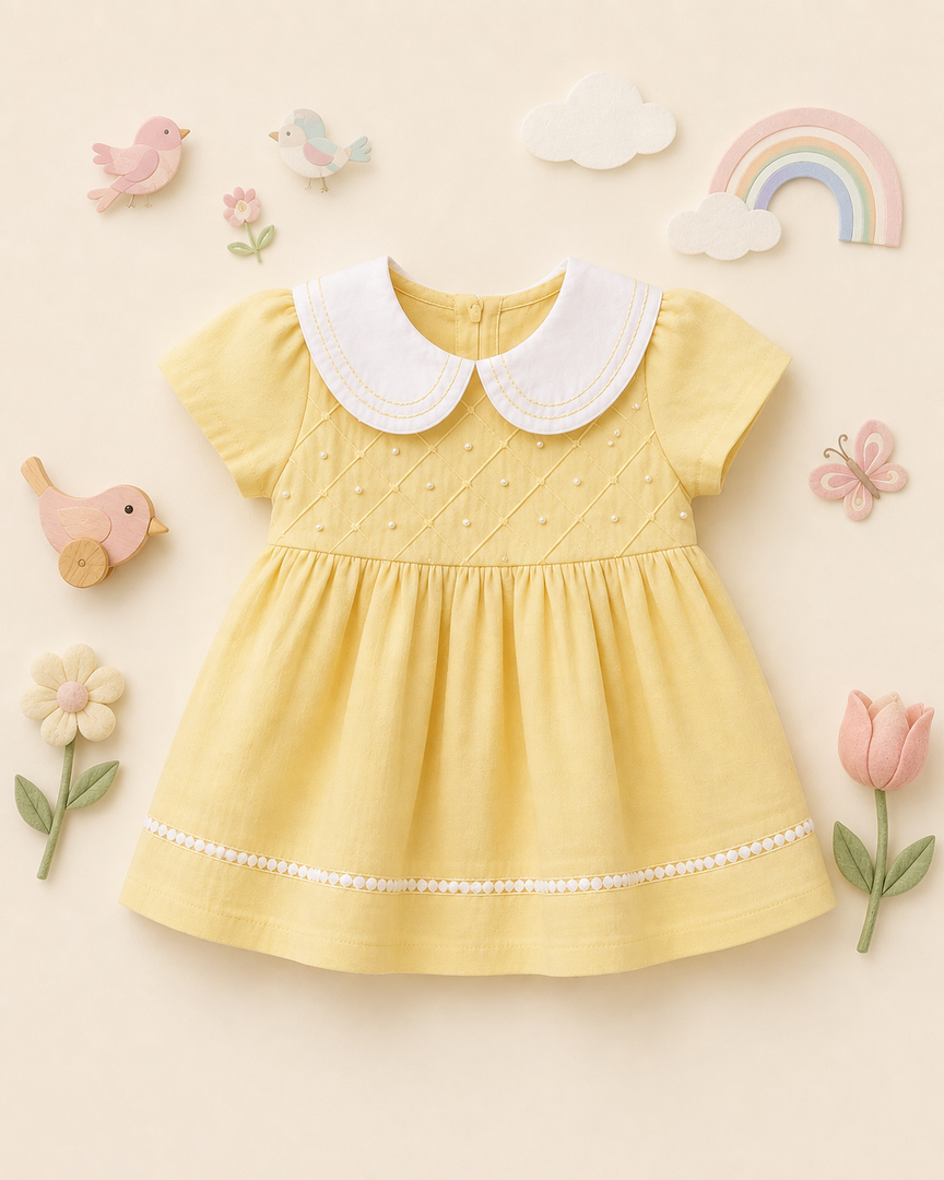 Baby Cotton Dress - Yellow Pearl