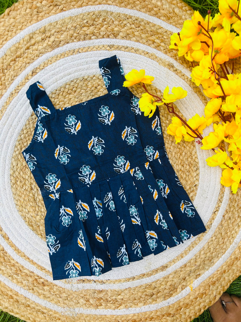 Navy Garden - Cotton Frock 0 to 6m