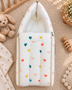 Load image into Gallery viewer, Muslin Carry Bed/Nest - Rainbow Hearts