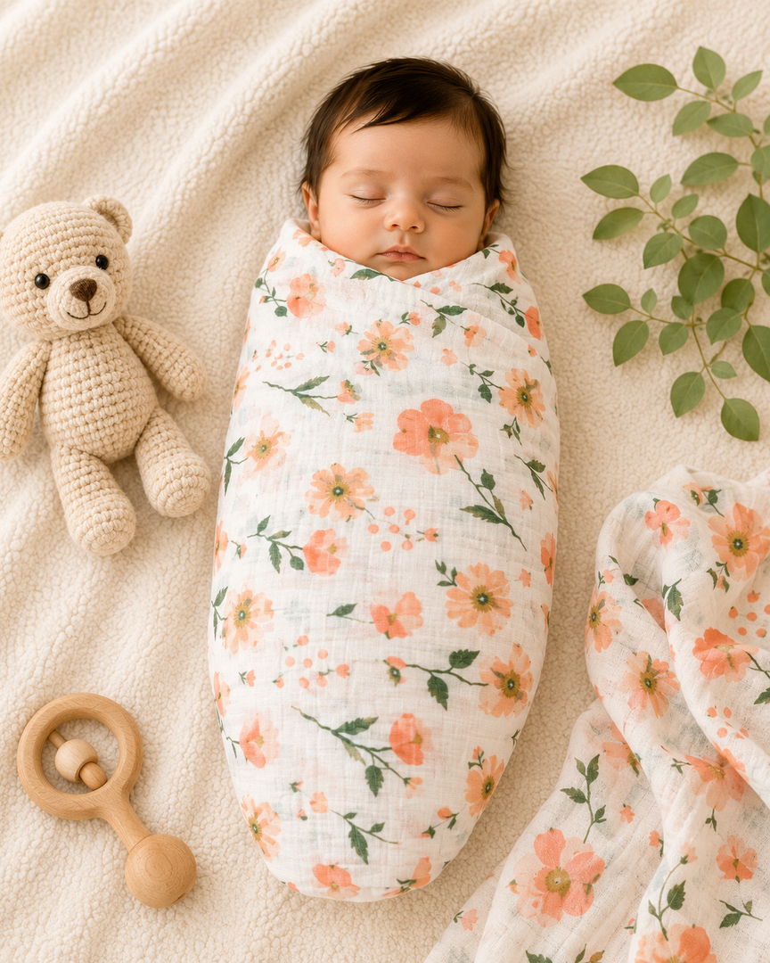 Muslin Baby Swaddle - Rose Garden