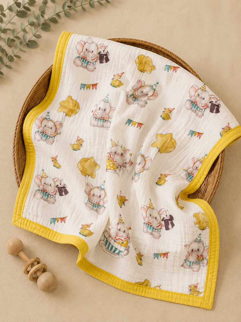 Yellow Elephant - Muslin Baby Blanket