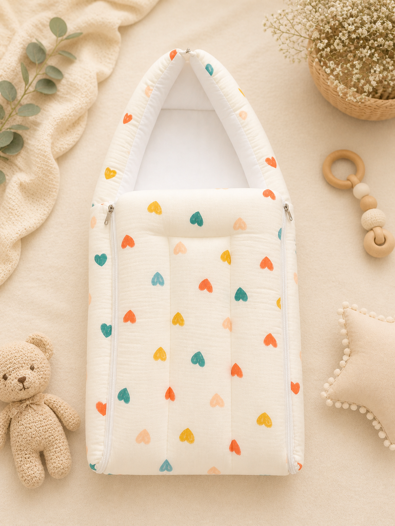 Muslin Carry Bed/Nest - Hearts