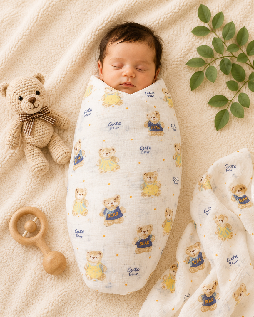 Muslin Baby Swaddle - Cute Bear
