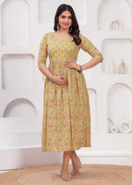 Load image into Gallery viewer, Mustard Bloom : Maternity Feeding Dress
