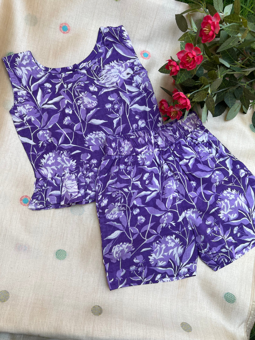 Purple Bloom - Frill top & Shorts Set 1 - 2yrs