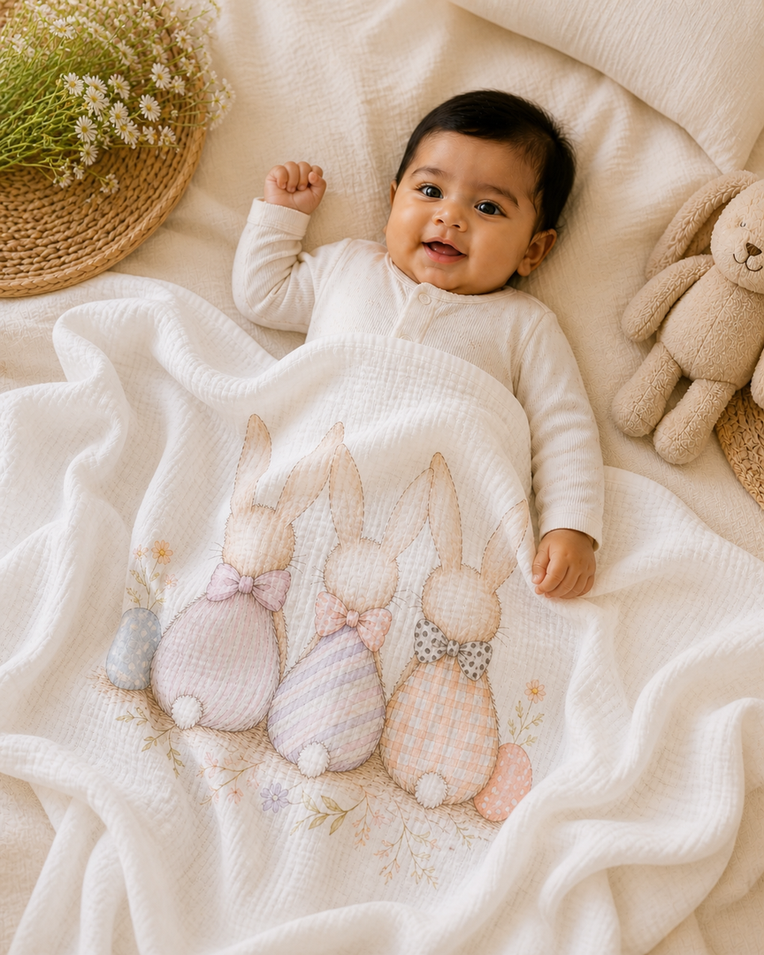 Bamboo Baby Blanket - Three Bunnies