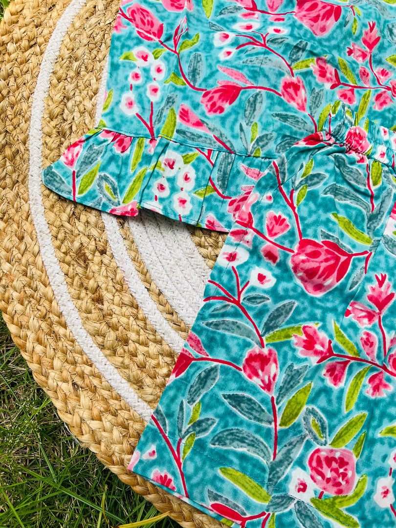Blue Bloom - Frill top & Shorts Set 2 - 3yrs