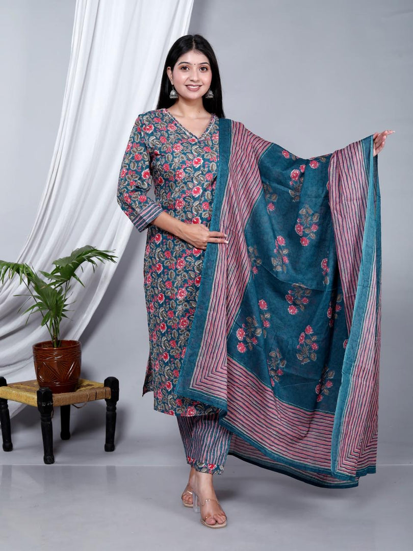 Soft Cotton Kurta Set: Rose