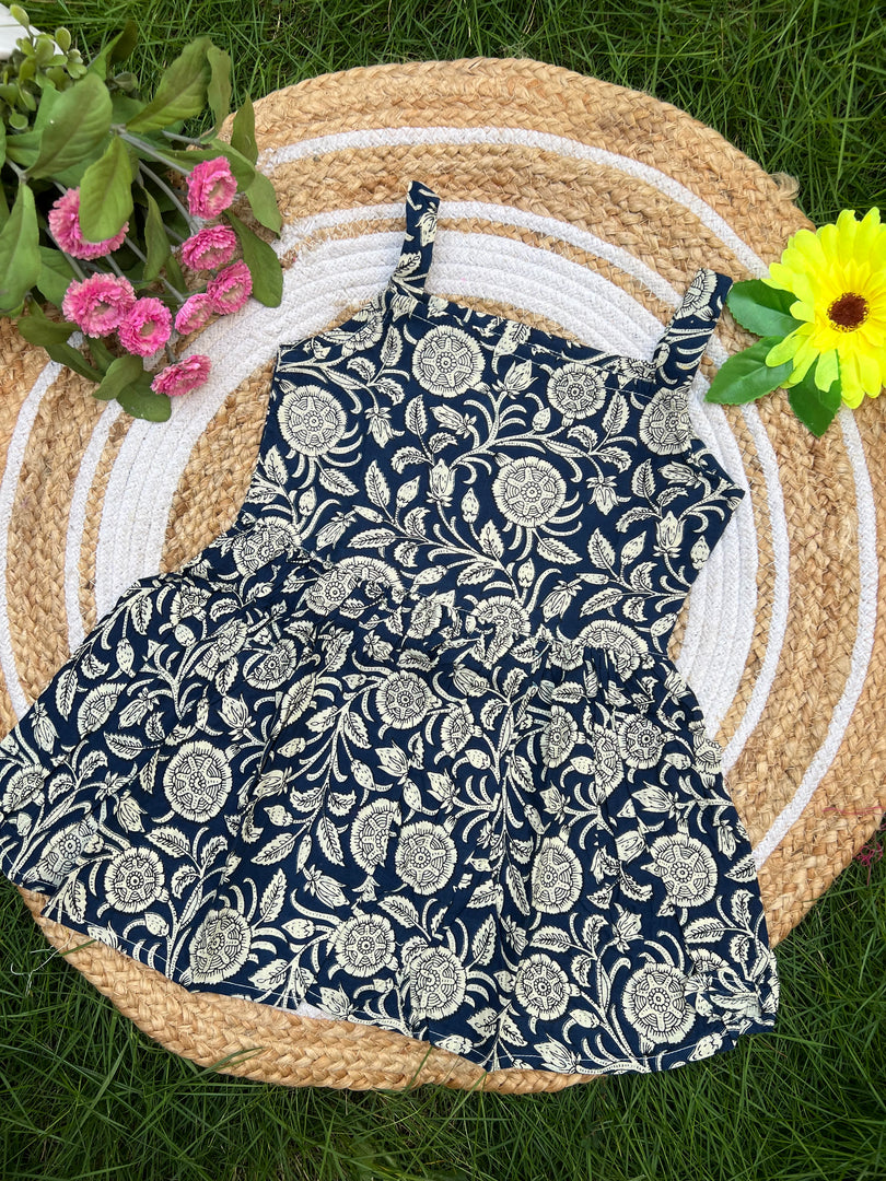 Navy Bloom - Cotton Frock 3 - 4 yrs