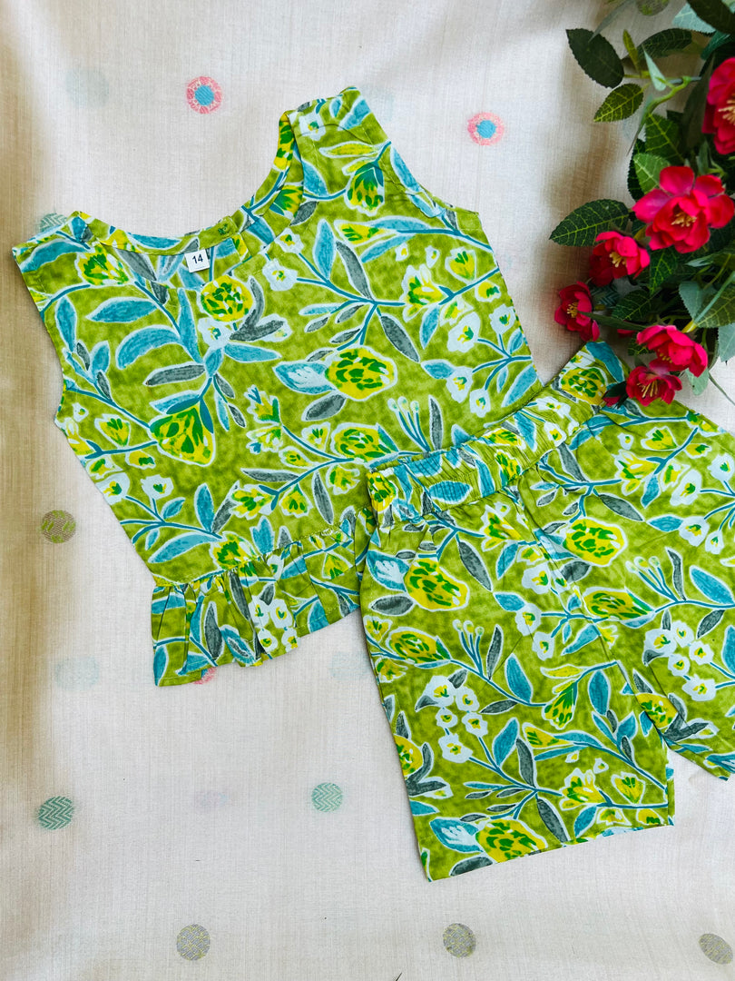 Green Lime - Frill top & Shorts Set 6m - 1 yr