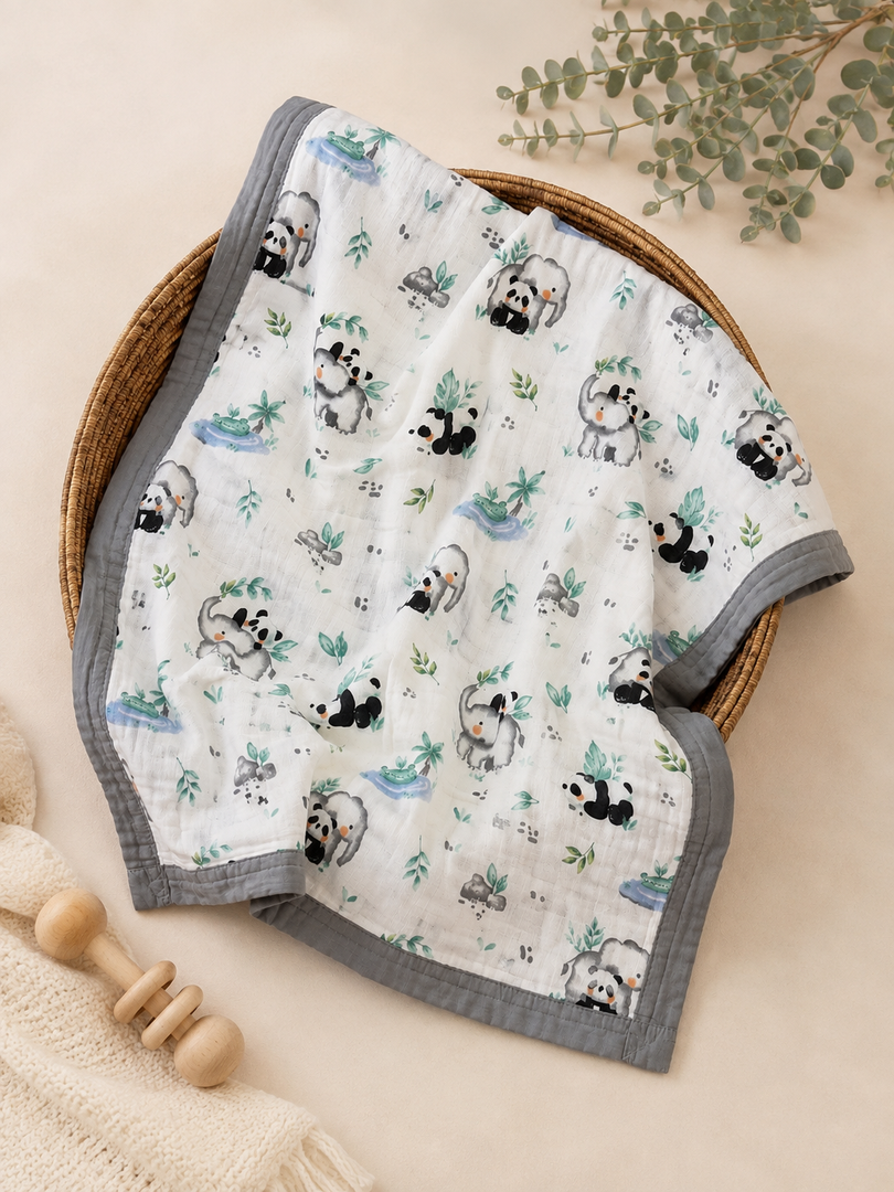 Panda Cuddle - Muslin Baby Blanket