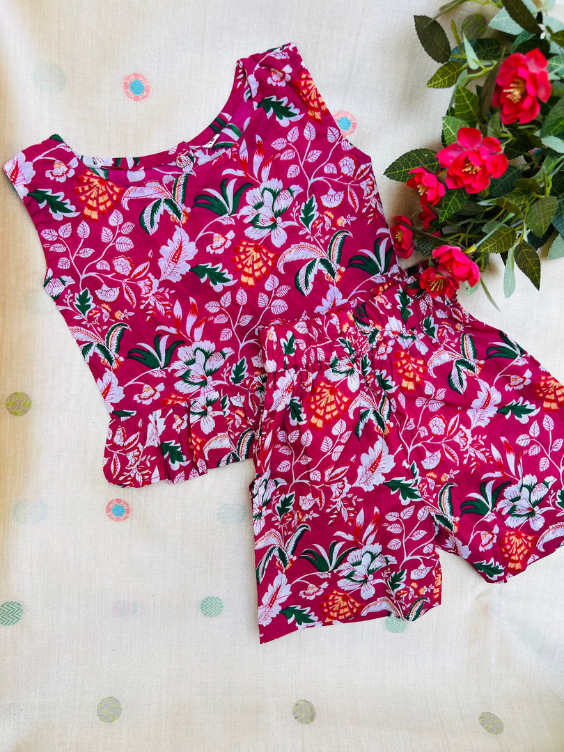 Pink Garden - Frill top & Shorts Set 6m - 1 yr