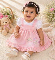 Baby Cotton Dress - Pink Teddy