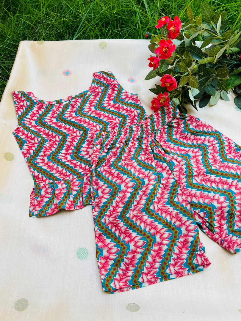 Wavy Bloom - Frill top & Shorts Set 2 - 3yrs