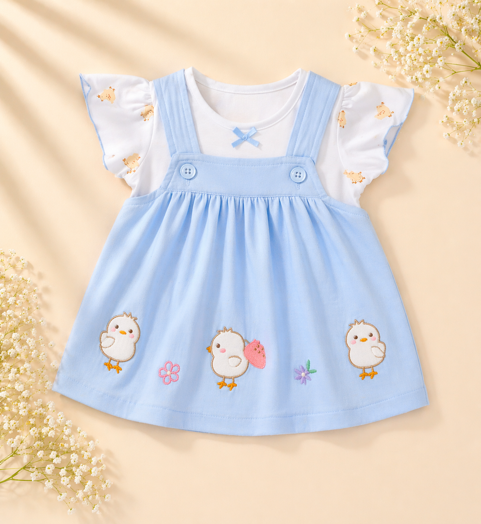 Baby Cotton Dress - Blue Chicks