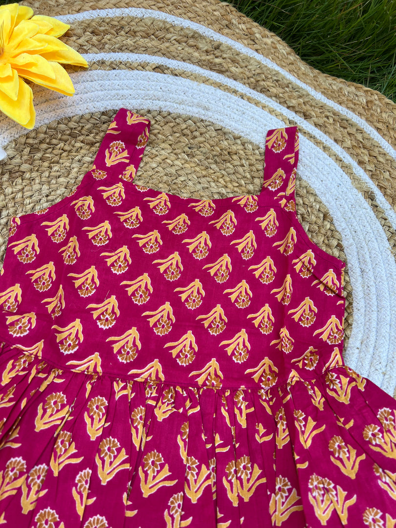 Furry Flowers - Cotton Frock 3 - 4 yrs