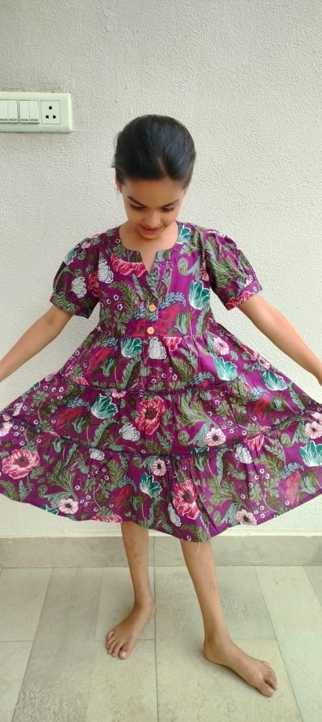 Kids Cotton Dress: Purple Bloom